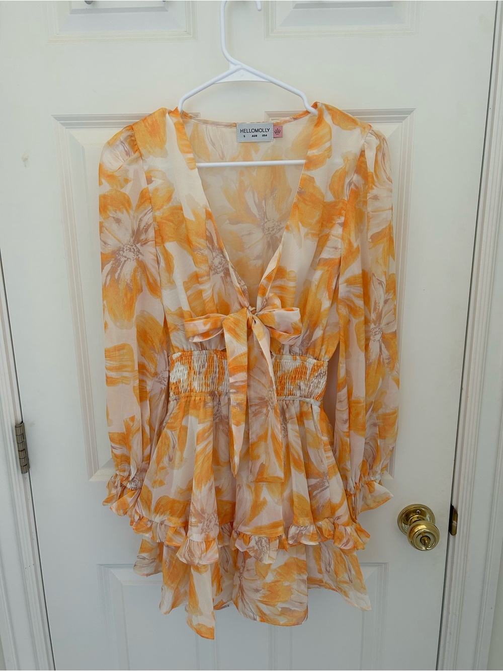 Hello Molly Yellow & Cream Floral Tie-Front Smocked Waist Tunic